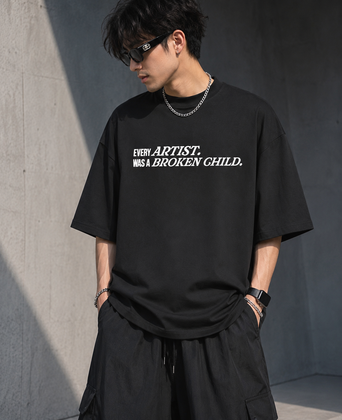 EVERY ARTIST WAS A BROKEN CHILD FEELING OVERSIZED TEE - DARK