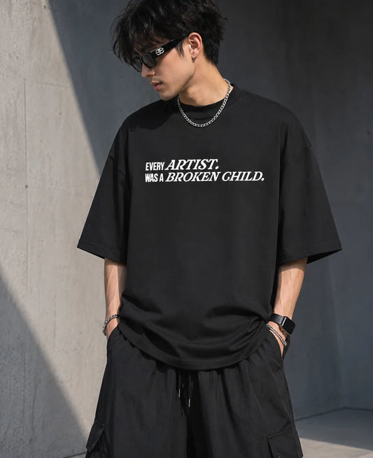 EVERY ARTIST WAS A BROKEN CHILD STATEMENT OVERSIZED TEE - DARK