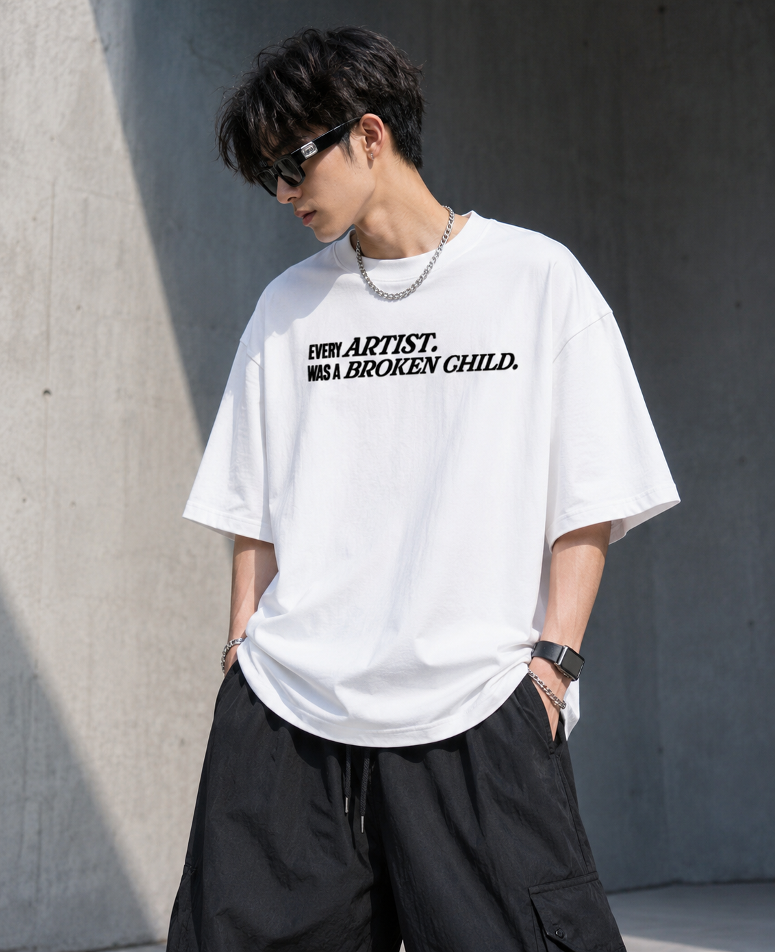 EVERY ARTIST WAS A BROKEN CHILD FEELING OVERSIZED TEE - LIGHT