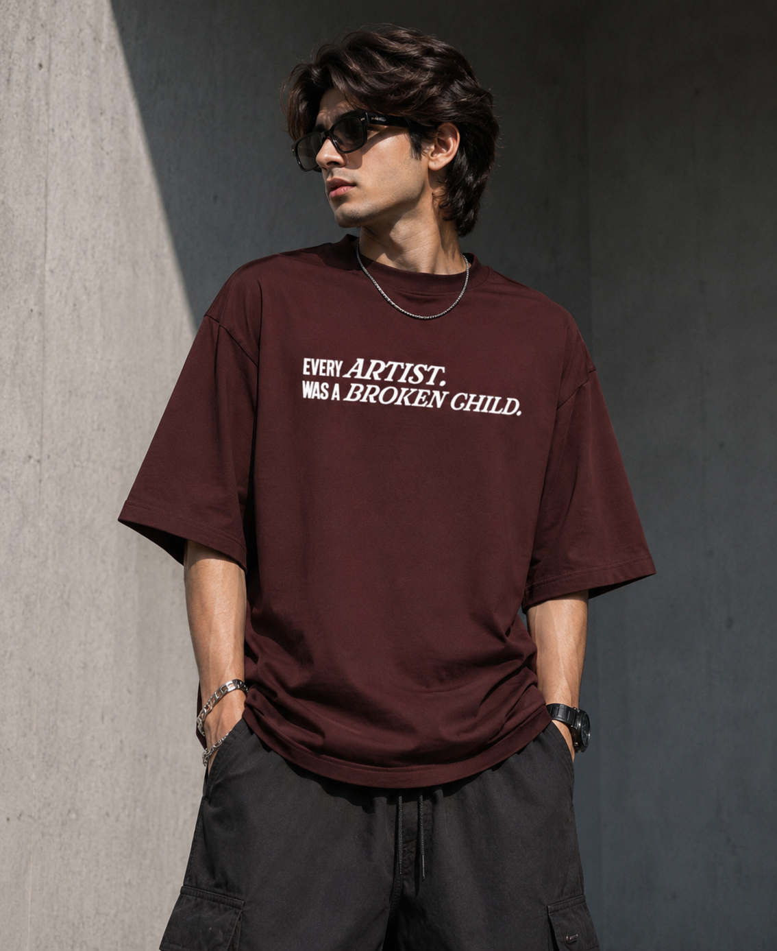 EVERY ARTIST WAS A BROKEN CHILD FEELING OVERSIZED TEE - DARK